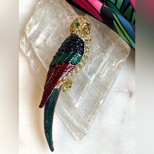 Vintage PARROT 🦜 Rhinestone Enamel Brooch/ Tropical Brooch/ Summer Jewelry